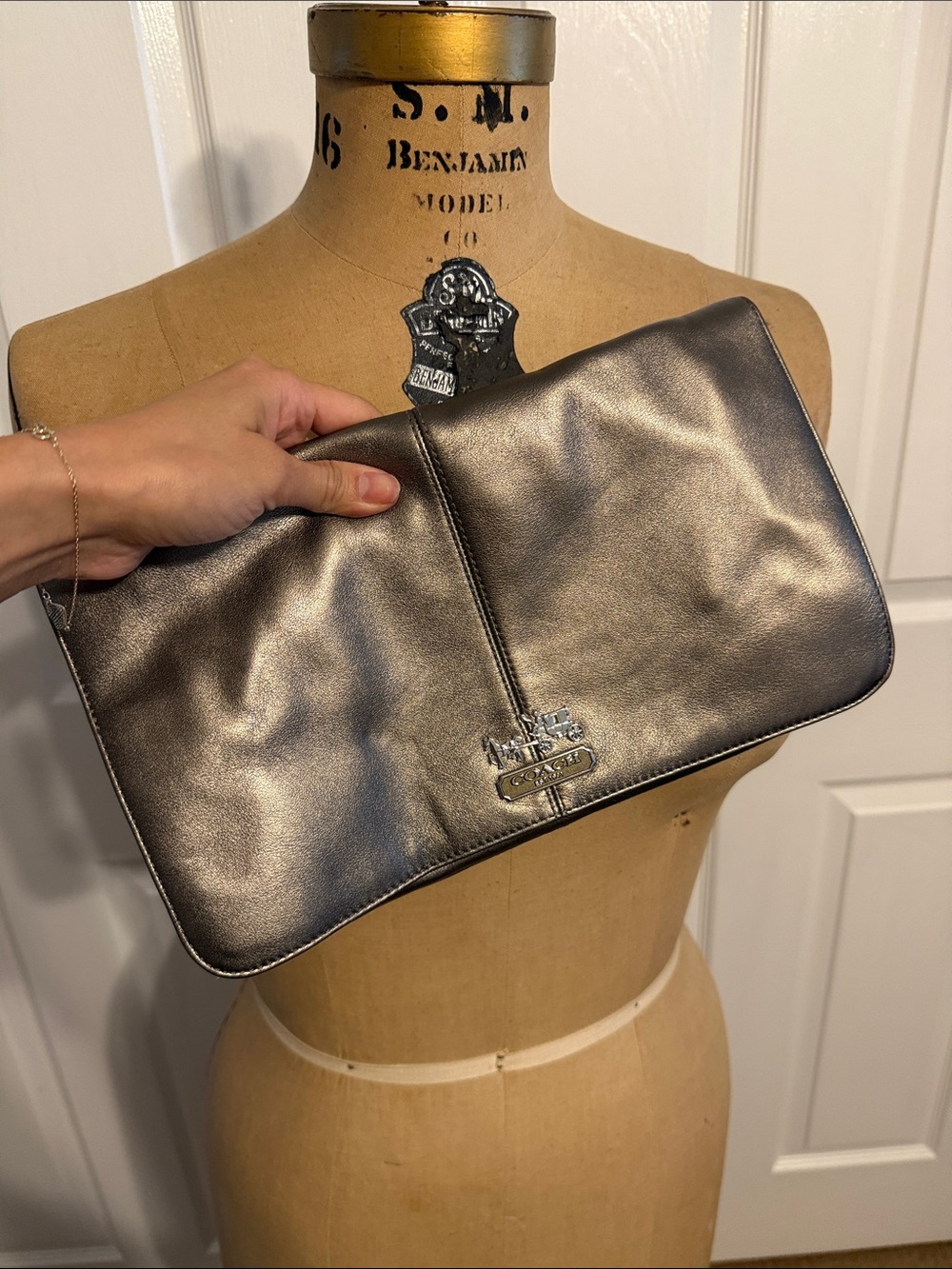 COACH Metallic Bronze Leather Fold-Over Clutch